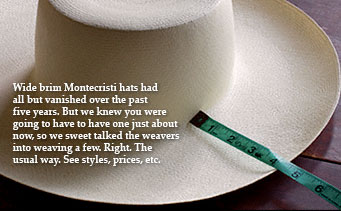Unblocked wide brim hat with a tape rule showing that the brim is 4 inches wide.