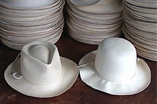 Panama hats on hat blocks