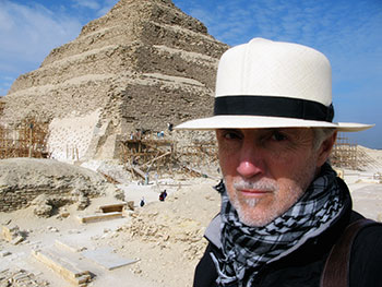 Robert G. wearing an Optimo at the Step Pyramid of Zoser in Egypt.