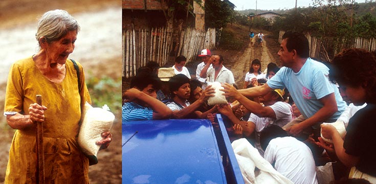 Old lady with Rice and Rice Truck