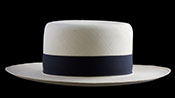 Marcie Polo Montecristi Panama hat with an “up” brim viewed from the front