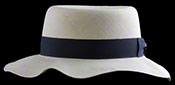 Marcie Polo Montecristi Panama hat with a “wobbly” brim viewed from the side